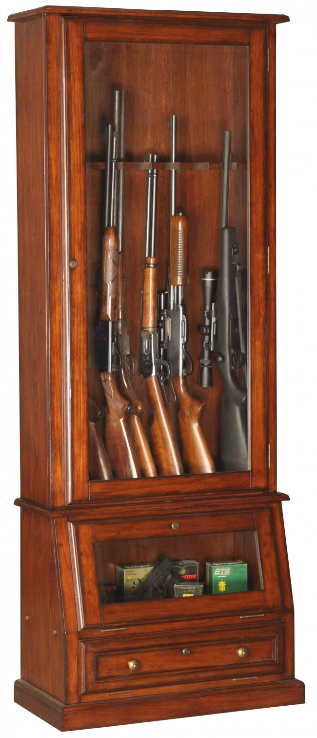 12 Gun Cabinet Wood Veneer With Locking Glass Display pertaining to proportions 650 X 1510