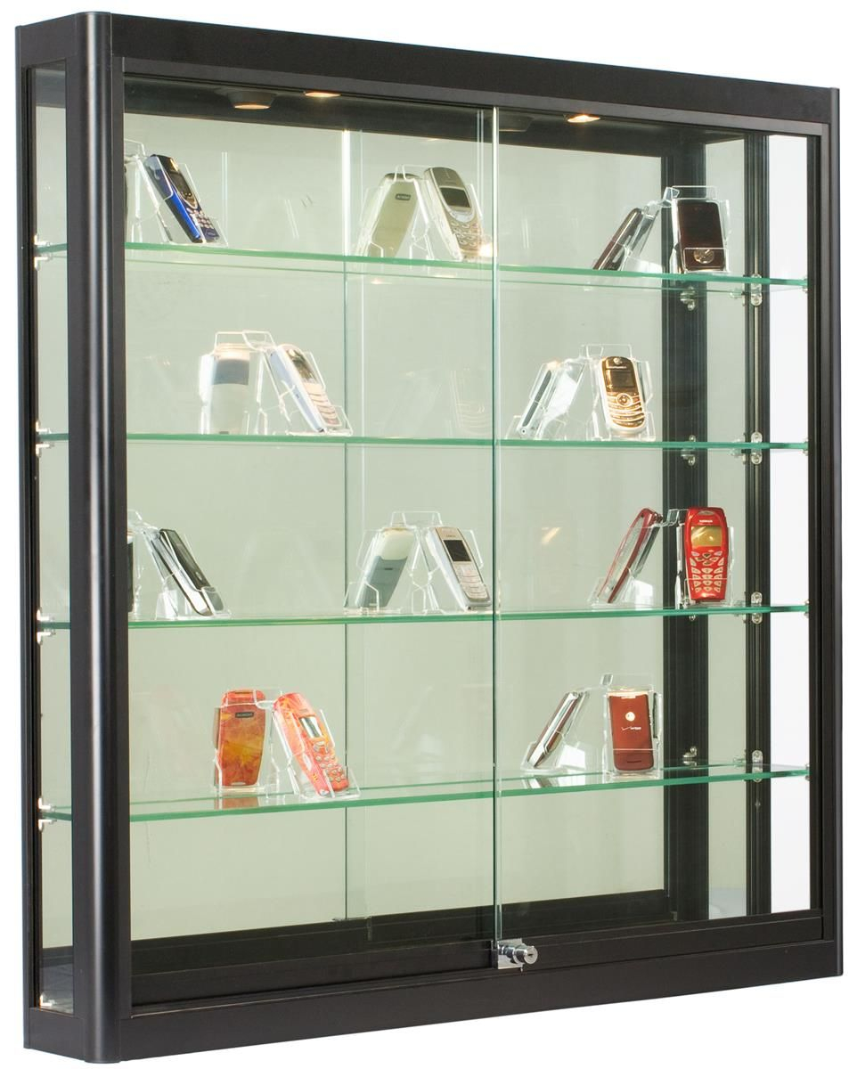 3x3 Wall Mounted Display Case Wslider Doors Mirror Back Locking for measurements 953 X 1200