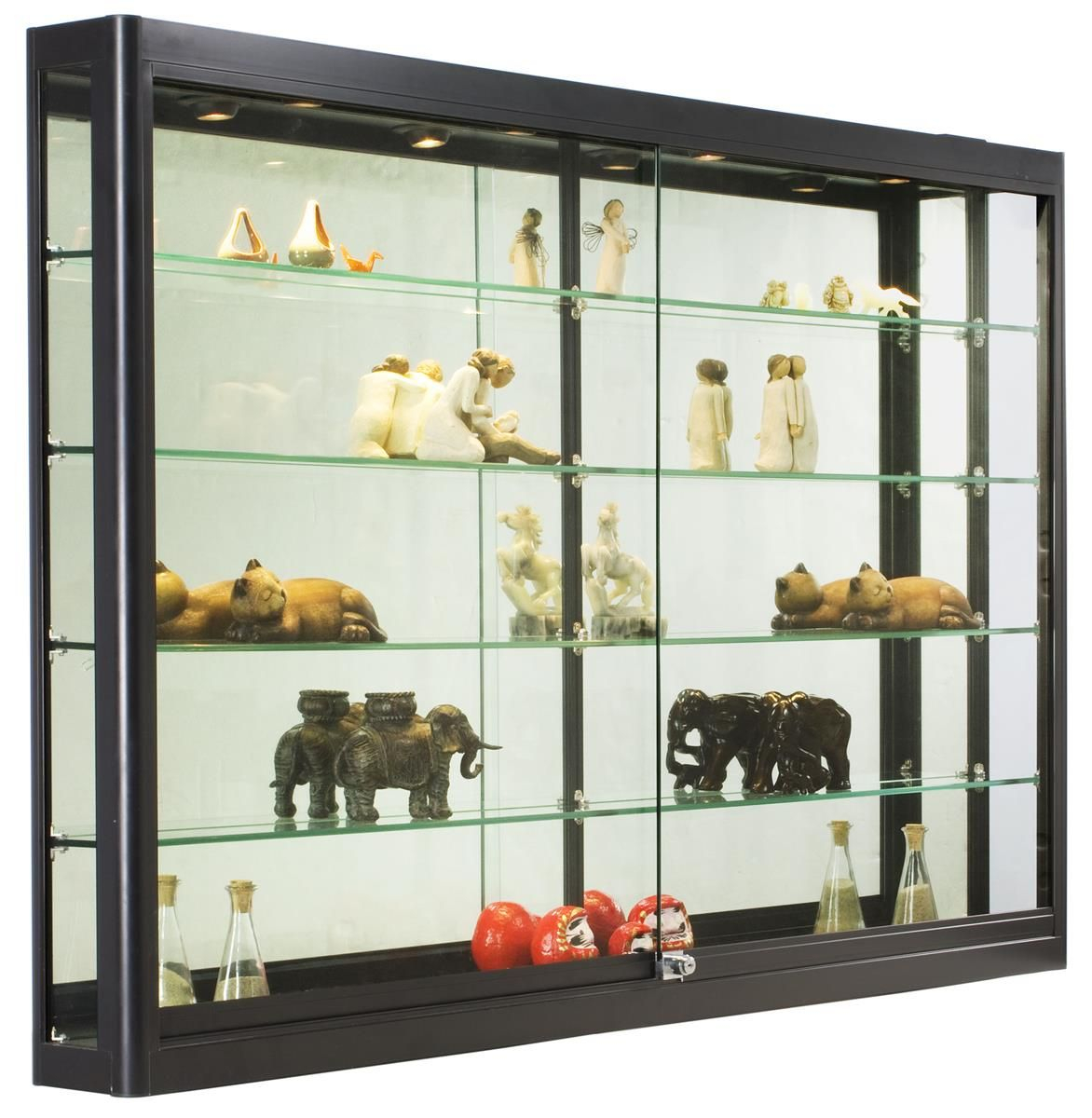 5ft Wall Mounted Display Case W4 Top Halogen Lights Mirror Back intended for dimensions 1172 X 1200