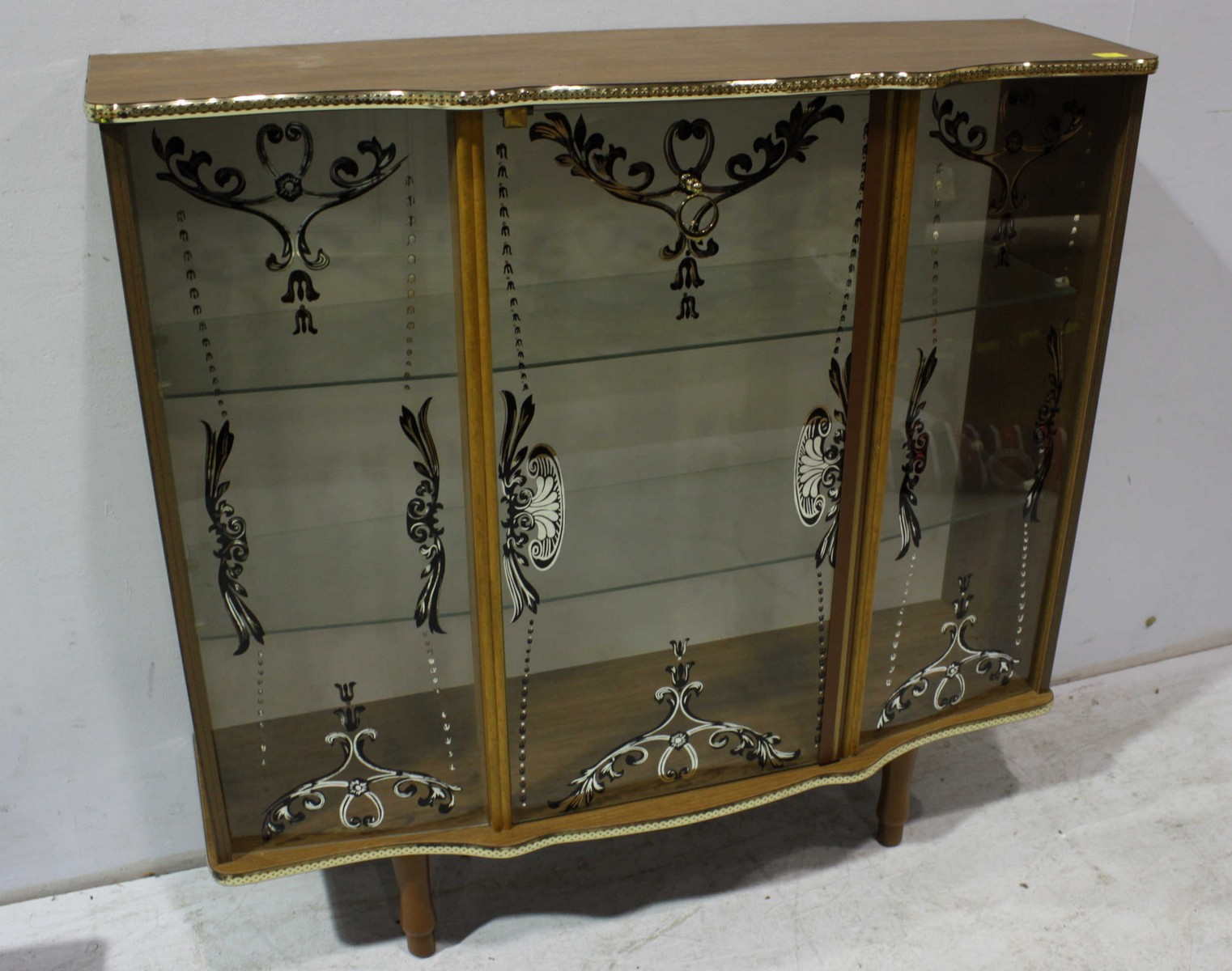 A 1950s Glass And Melamine Low Display Cabinet With Central Door intended for proportions 1522 X 1200