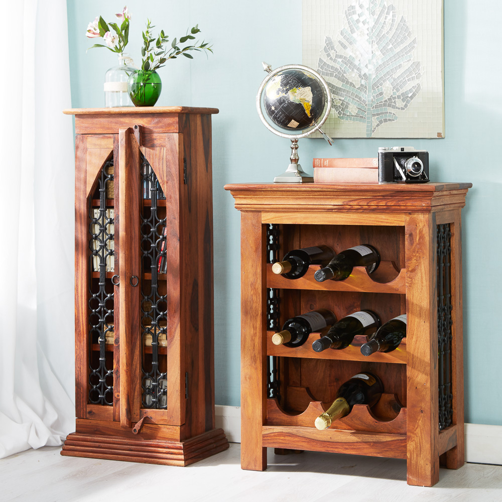 Alwar Solid Two Tone Sheesham Wood Small Wine Rack Display Cabinet regarding proportions 1000 X 1000