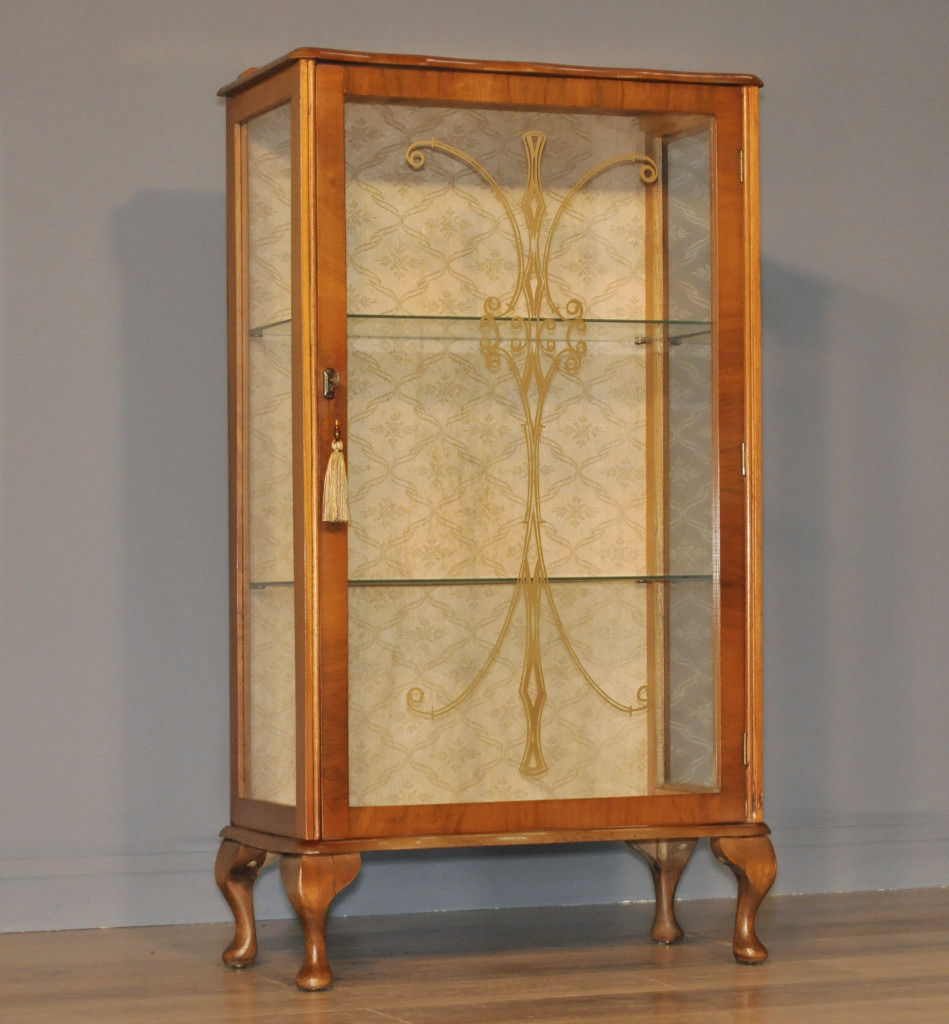 Attractive Small Vintage Art Deco Burr Walnut Single Door Display pertaining to dimensions 949 X 1024