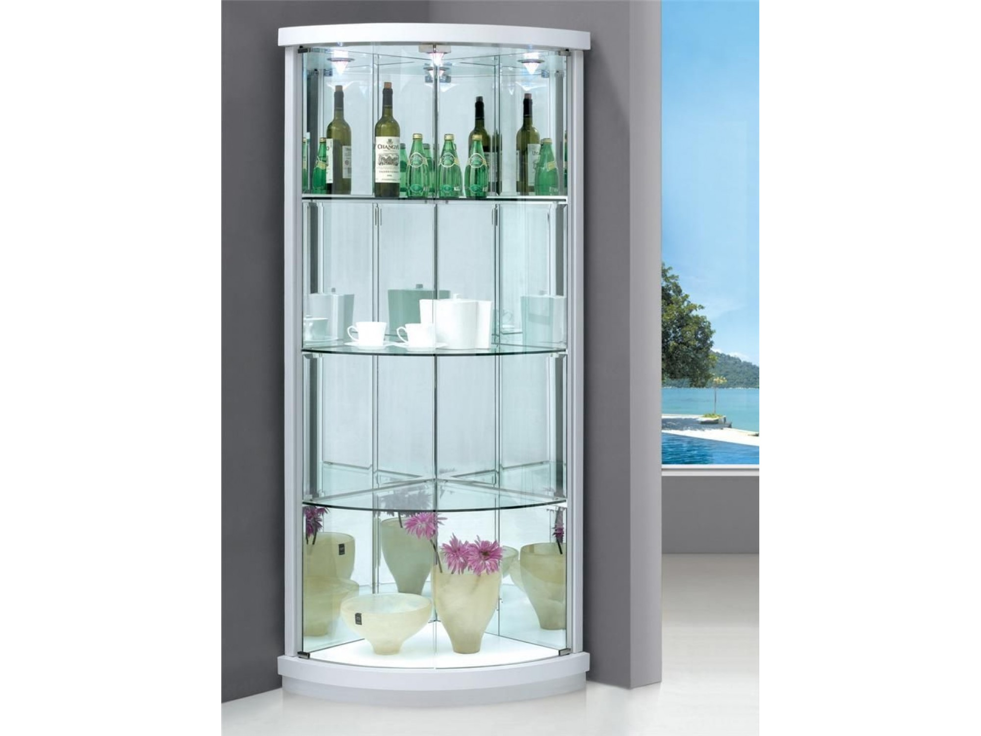 Corner Display Cabinet With 2 Glass Doors Lights Sunny Furniture with sizing 2000 X 1500