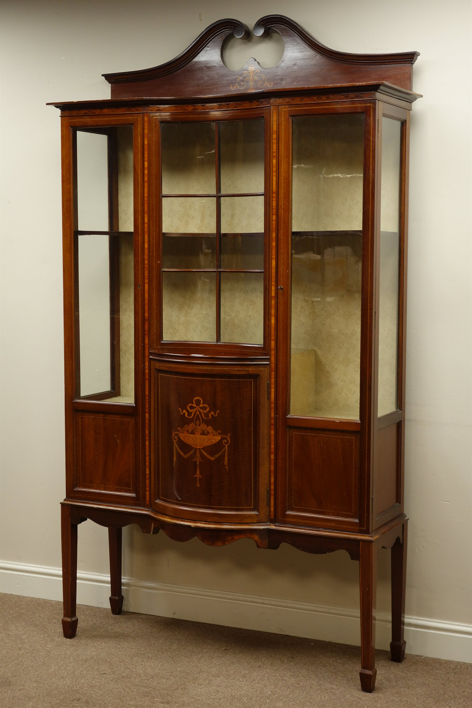 Edwardian Inlaid Mahogany Display Cabinet Astragal Glazed Concave in proportions 1800 X 2700