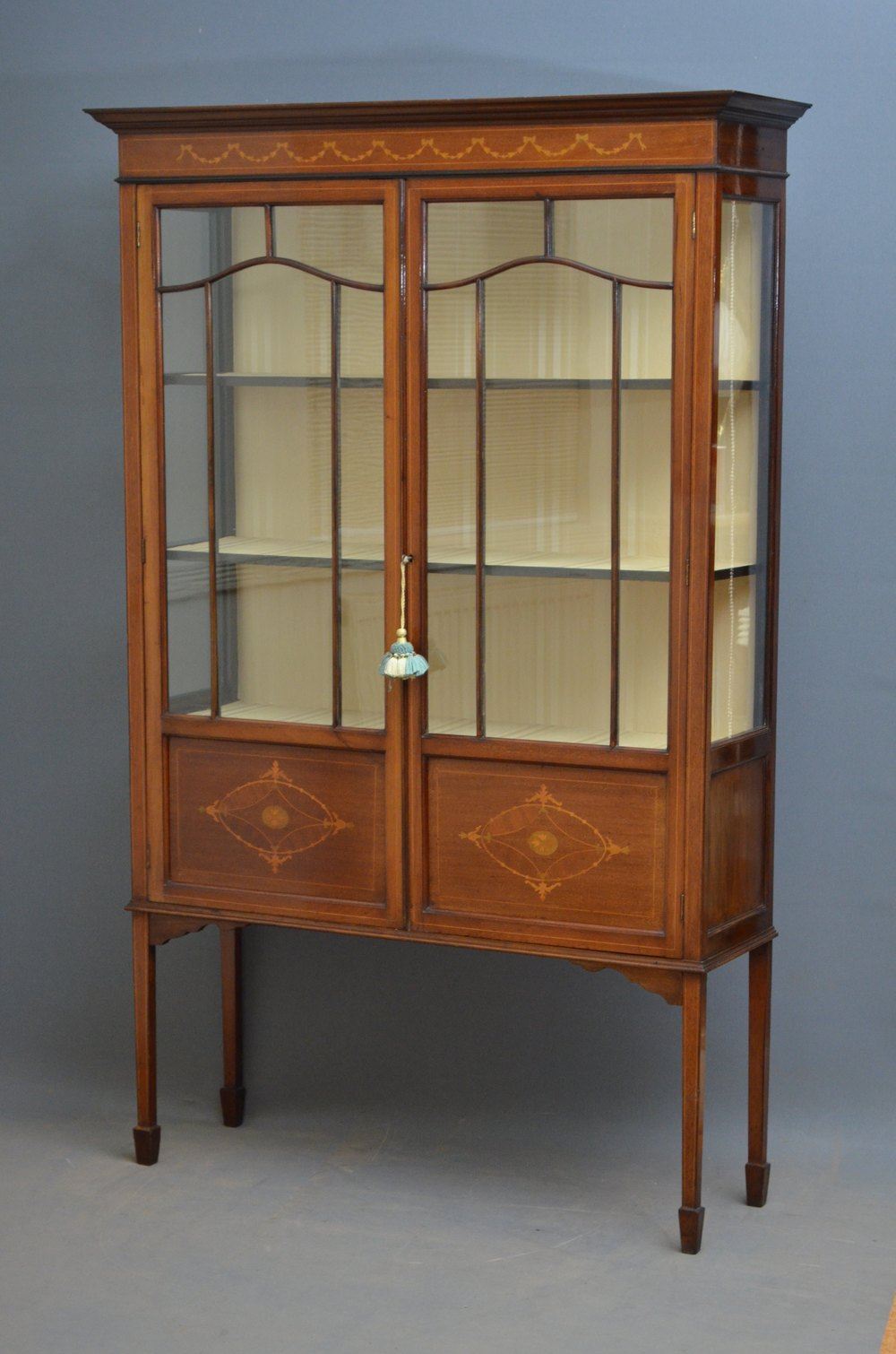 Antique Mahogany Display With Glass Doors • Display