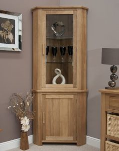 Eton Solid Oak Furniture Corner Display Cabinet Unit With Light throughout sizing 1183 X 1500