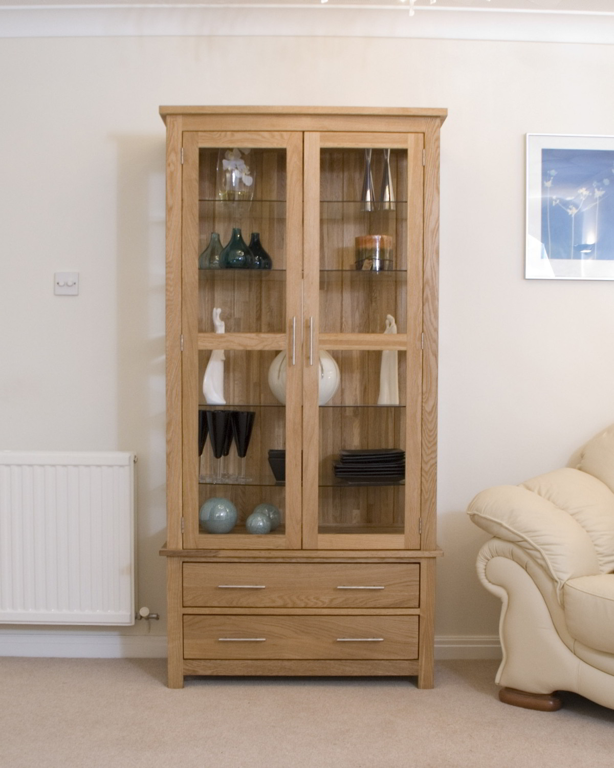 Eton Solid Oak Living Room Furniture Glazed Display Cabinet Cupboard for size 1200 X 1500