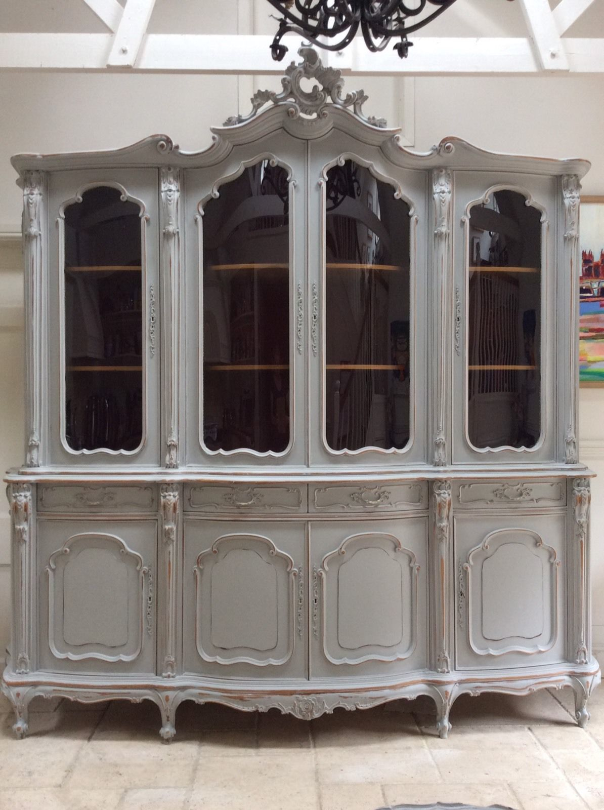Huge French Louis Style Glazed Dresser Armoire Painted Bookcase within proportions 1194 X 1600