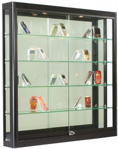 Illuminated Wall Display Cabinet Black Aluminum Framing throughout sizing 953 X 1200