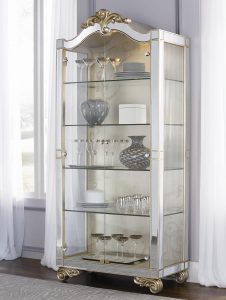 Jessica Mcclintock Couture Two Door Silver Leaf Curio Cabinet regarding sizing 2394 X 3180