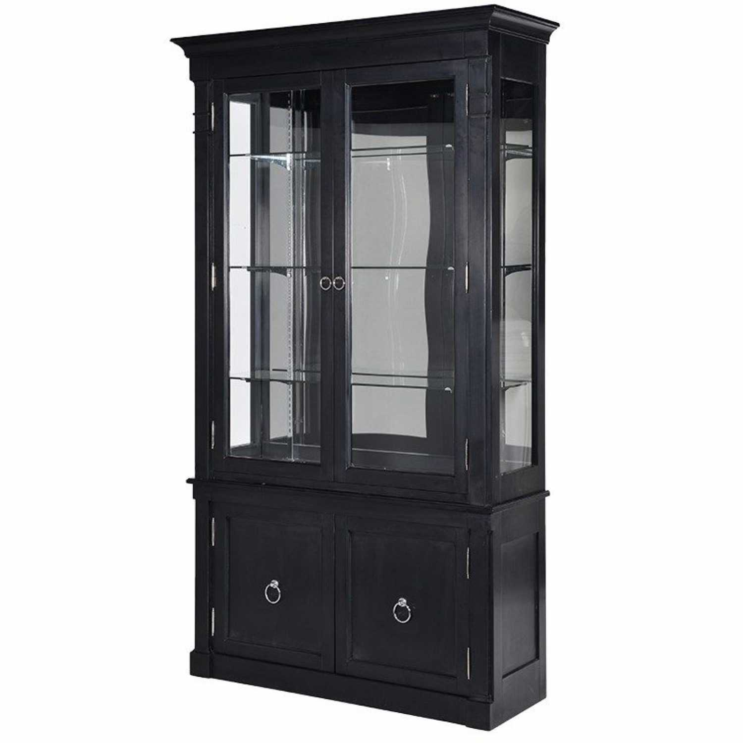 Black display cabinet with glass shelves