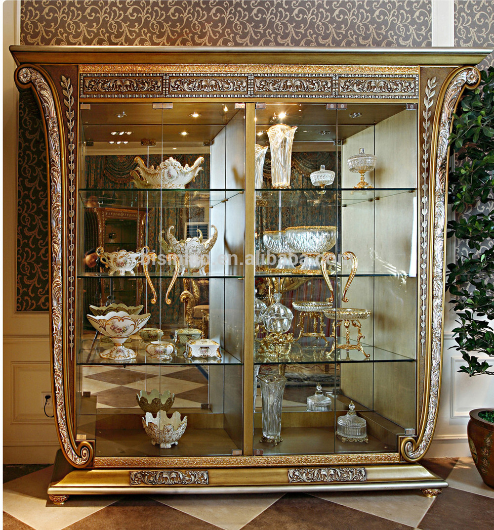 Luxury French Baroque Style Golden Four Door Glass Display Cabinet throughout size 1000 X 1072