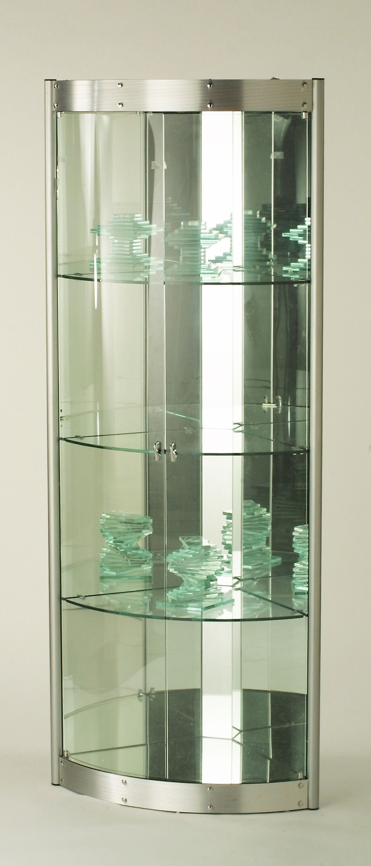 Modern Silver Glass Corner Curio Cabinet Mirrored Back Glass Shelves within sizing 1197 X 2793