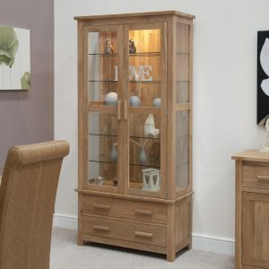 Opus Solid Oak Glass Display Cabinet Oak Furniture Uk for size 1150 X 1150