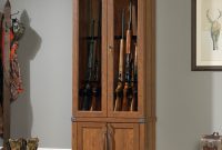Sauder Gun Display Cabinet In Washington Cherry Safes Sports regarding sizing 1134 X 1134