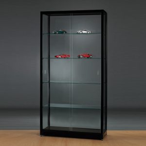 Tall Black Display Cabinet With Frameless Sliding Glass Doors Of regarding measurements 1140 X 1140