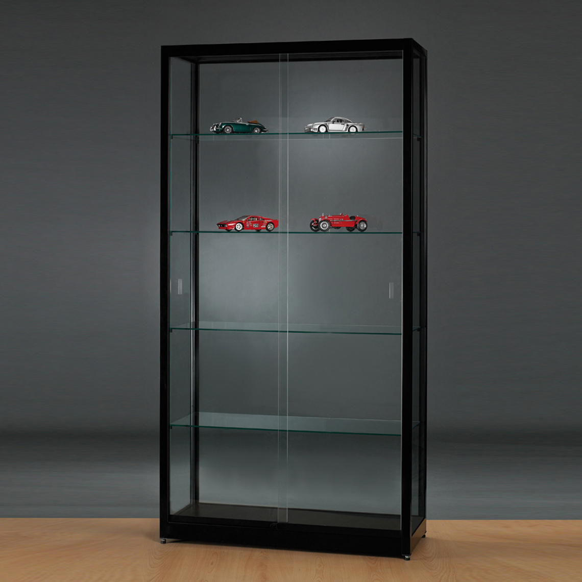 Tall Black Display Cabinet With Frameless Sliding Glass Doors Of within sizing 1140 X 1140