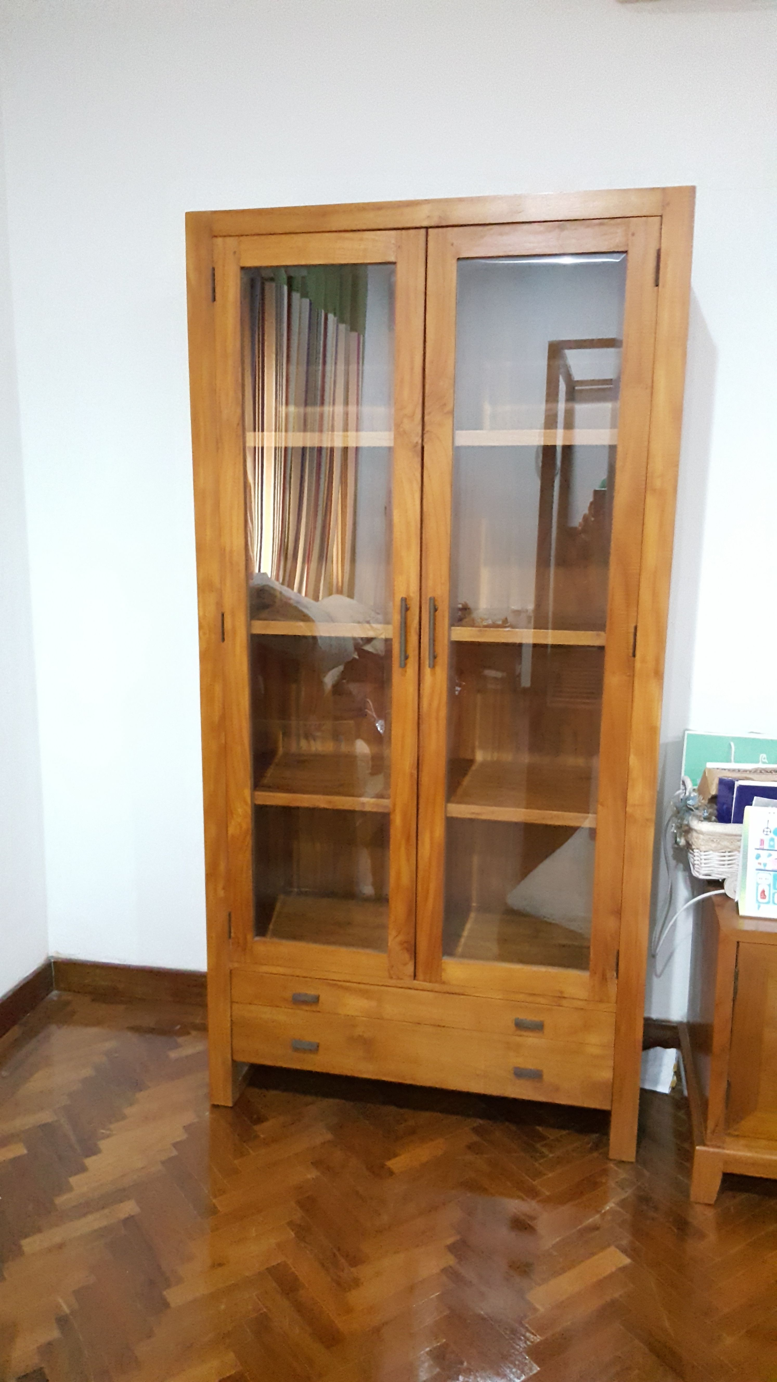 This Two Unit Teak Wood Display Cabinet With Glass Doors In The intended for sizing 2988 X 5312