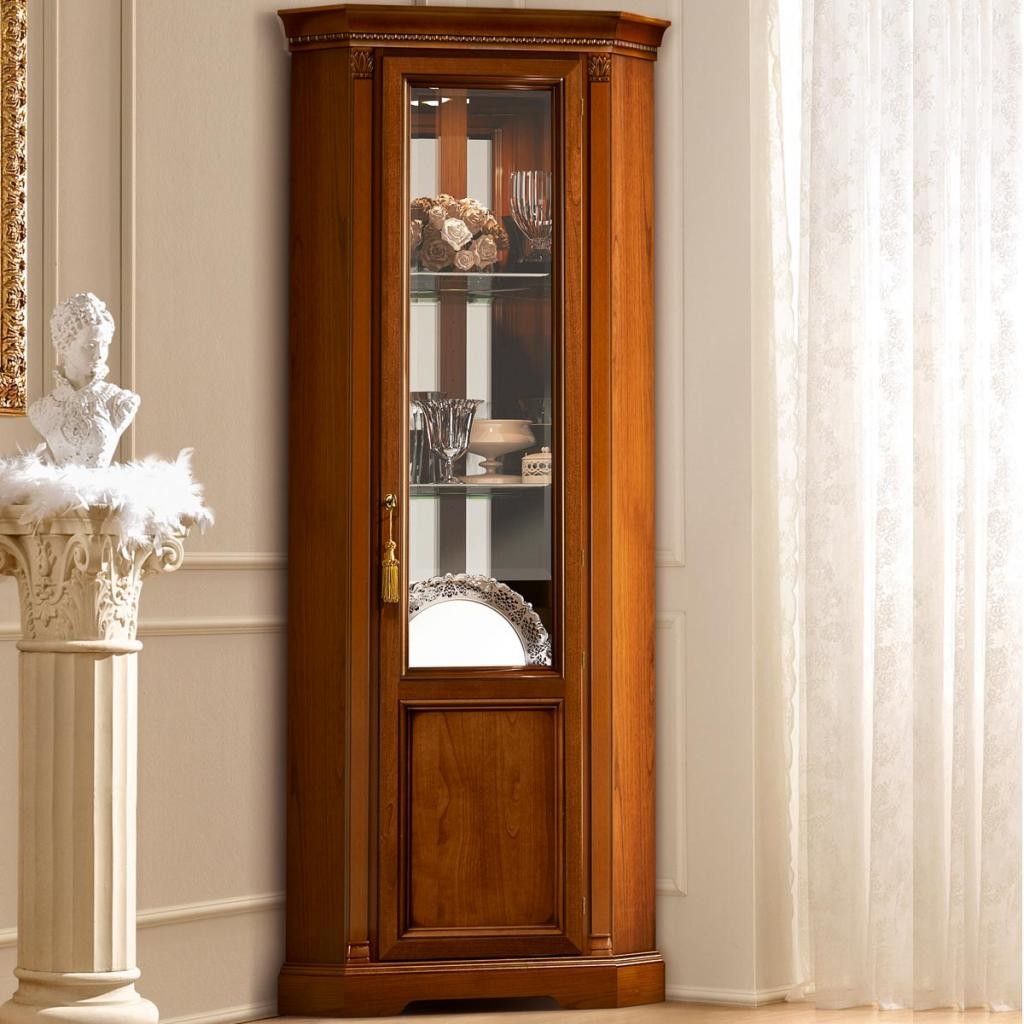 Treviso Ornate Cherry Wood 1 Door Glass Corner Display Cabinet F D in proportions 1024 X 1024