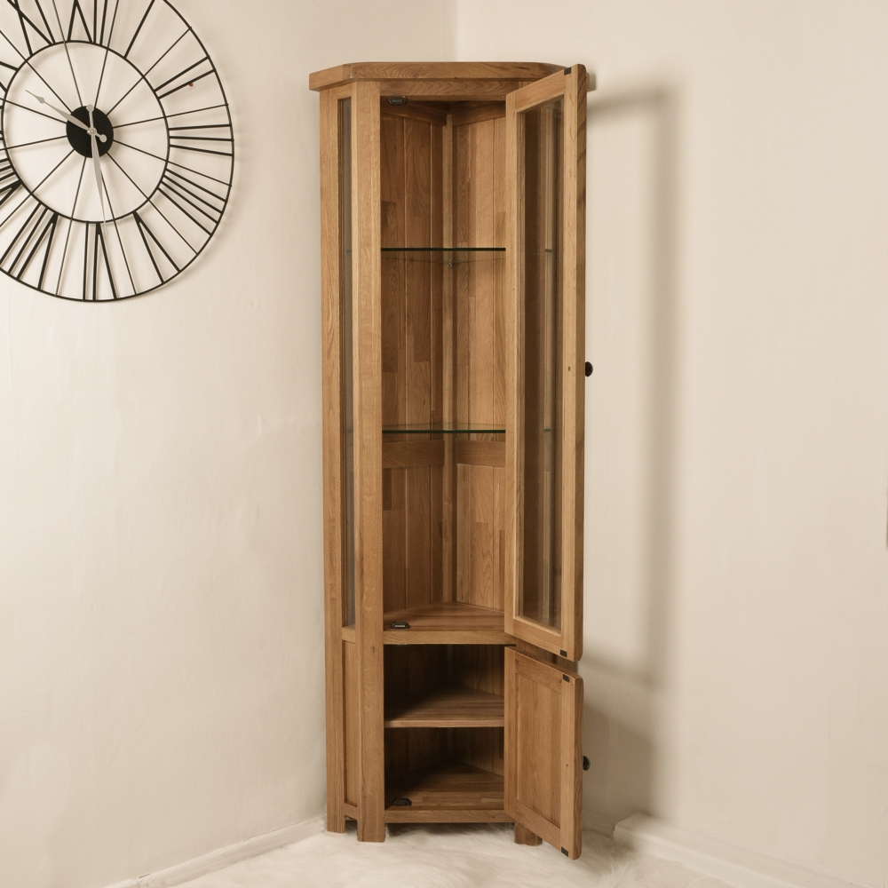 Tuscan Solid Oak Corner Display Cabinet Dressers Display for size 1000 X 1000