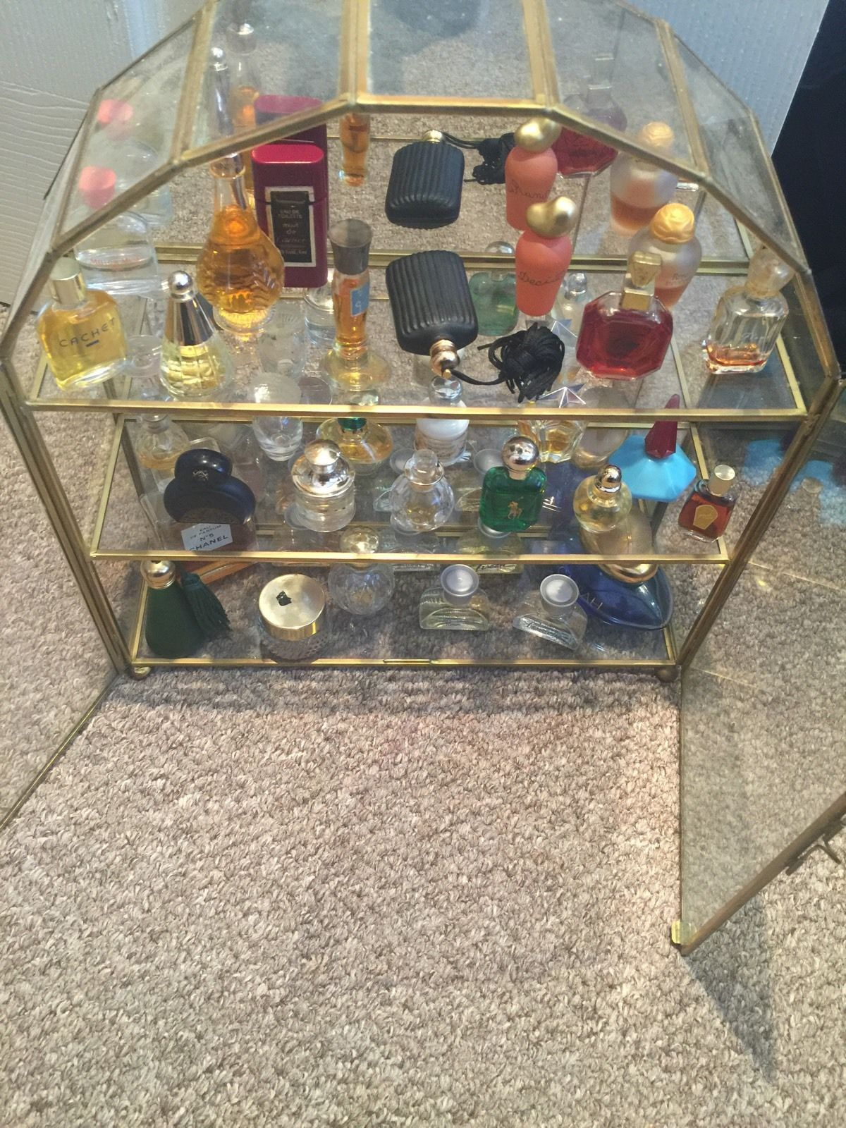 Vintage Display Cabinet Including Lots Of Miniature Perfume Bottles with sizing 1200 X 1600