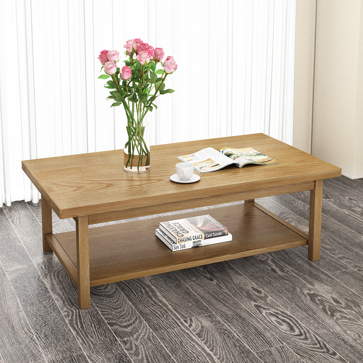 120cm Wood Solid Oak Coffee Table Desk Big Size Shelf Living Room intended for measurements 1200 X 1200