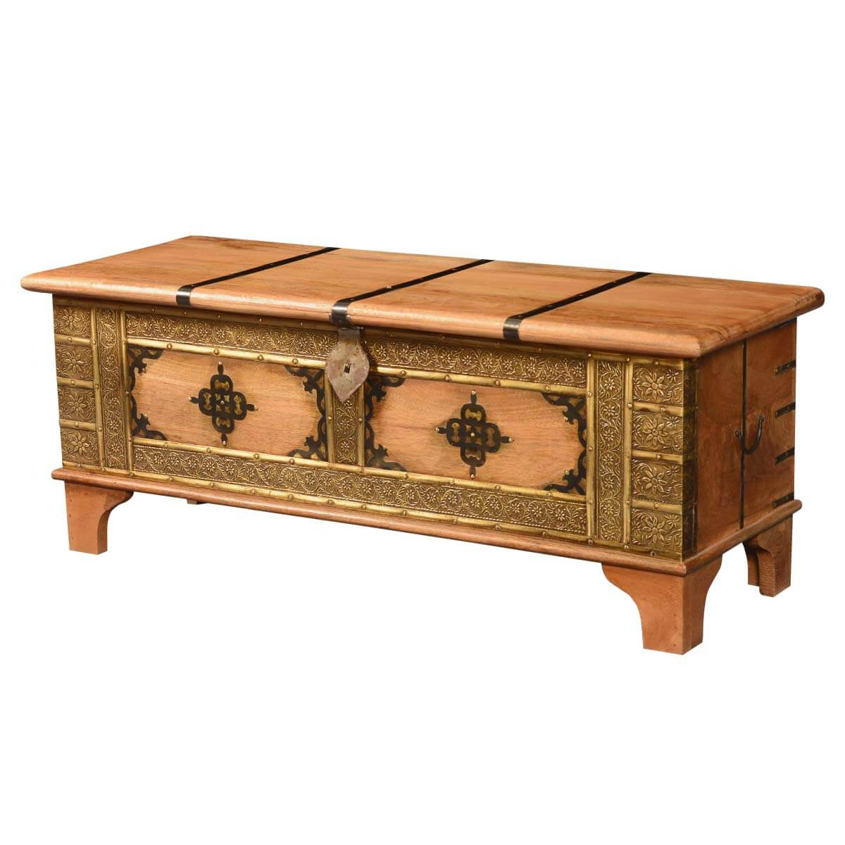 Asian Splendor Mango Wood Brass Inlay Coffee Table Storage Chest in proportions 1200 X 1200
