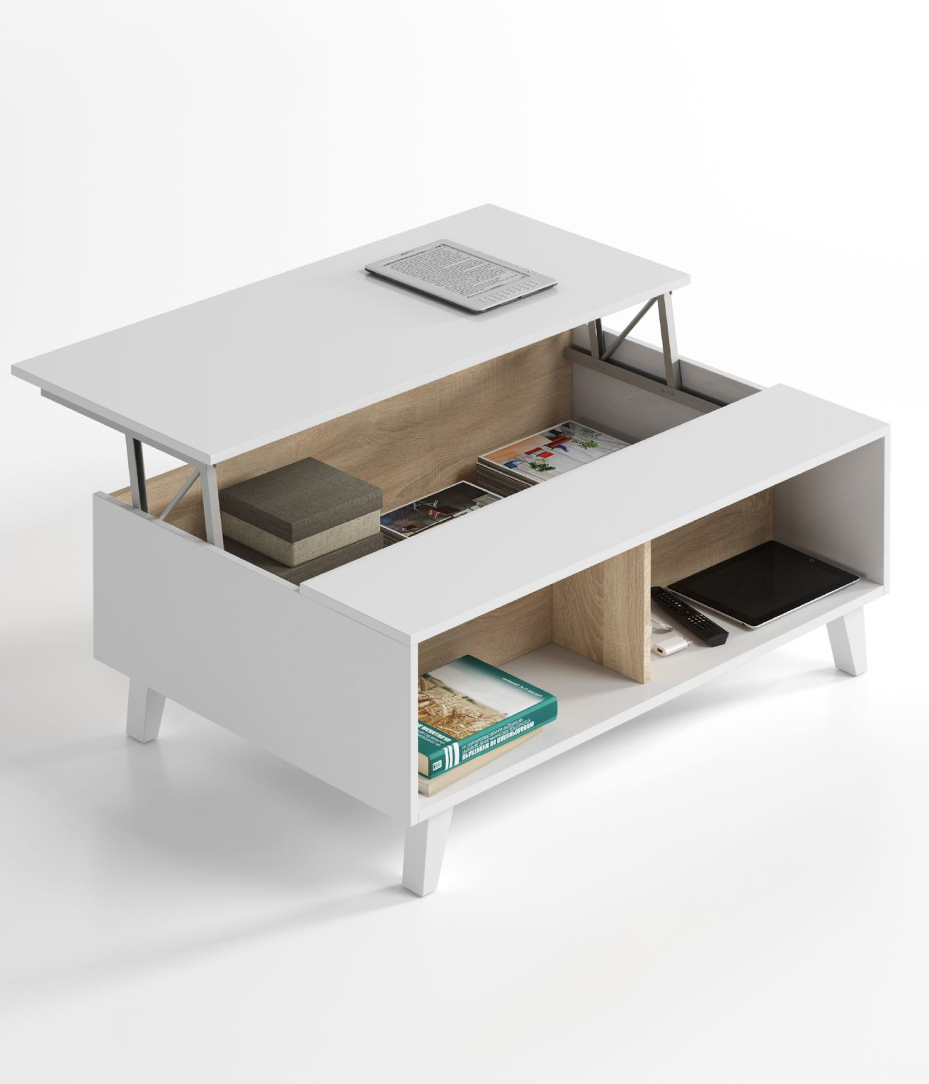 Bari Storage Coffee Table Soft White Gloss With Oak Effect throughout dimensions 1312 X 1531