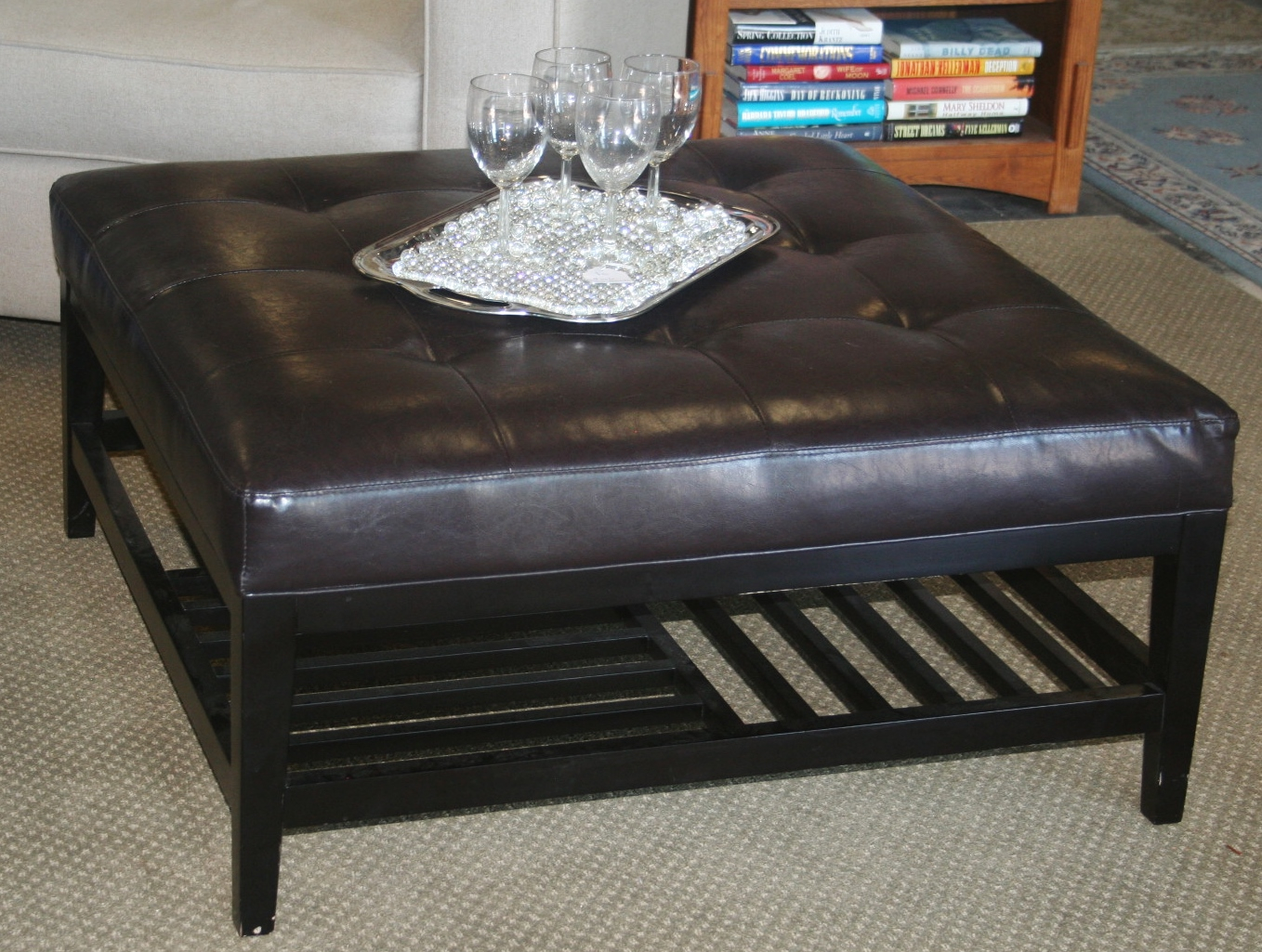 Black Leather Ottoman In New Look Royals Courage throughout measurements 1358 X 1025