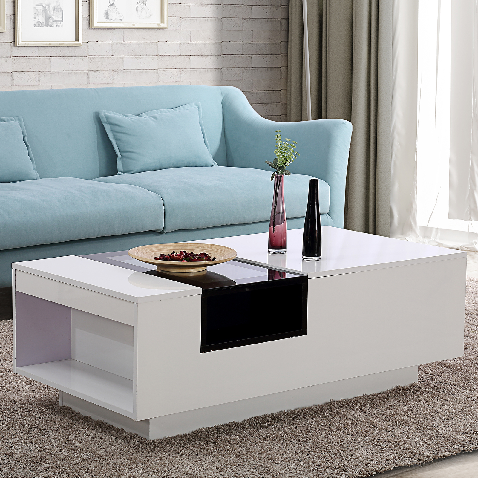 Bn Two Tone White And Black Glass Coffee Table Top Center With Side regarding size 1600 X 1600