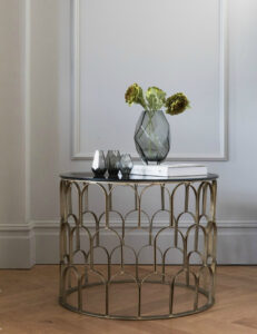 Brass And Black Glass Drum Coffee Table At Rose Grey intended for dimensions 1000 X 1300