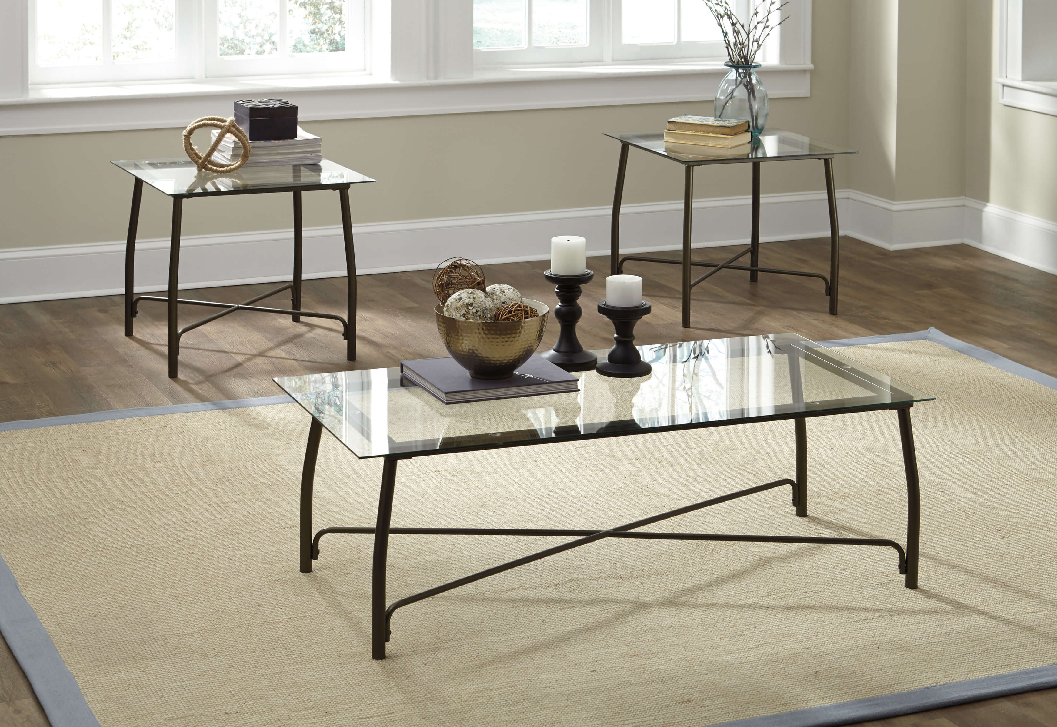 Burmesque 3 Pc Glass Coffee And End Table Set Occasional Tables for sizing 3488 X 2400