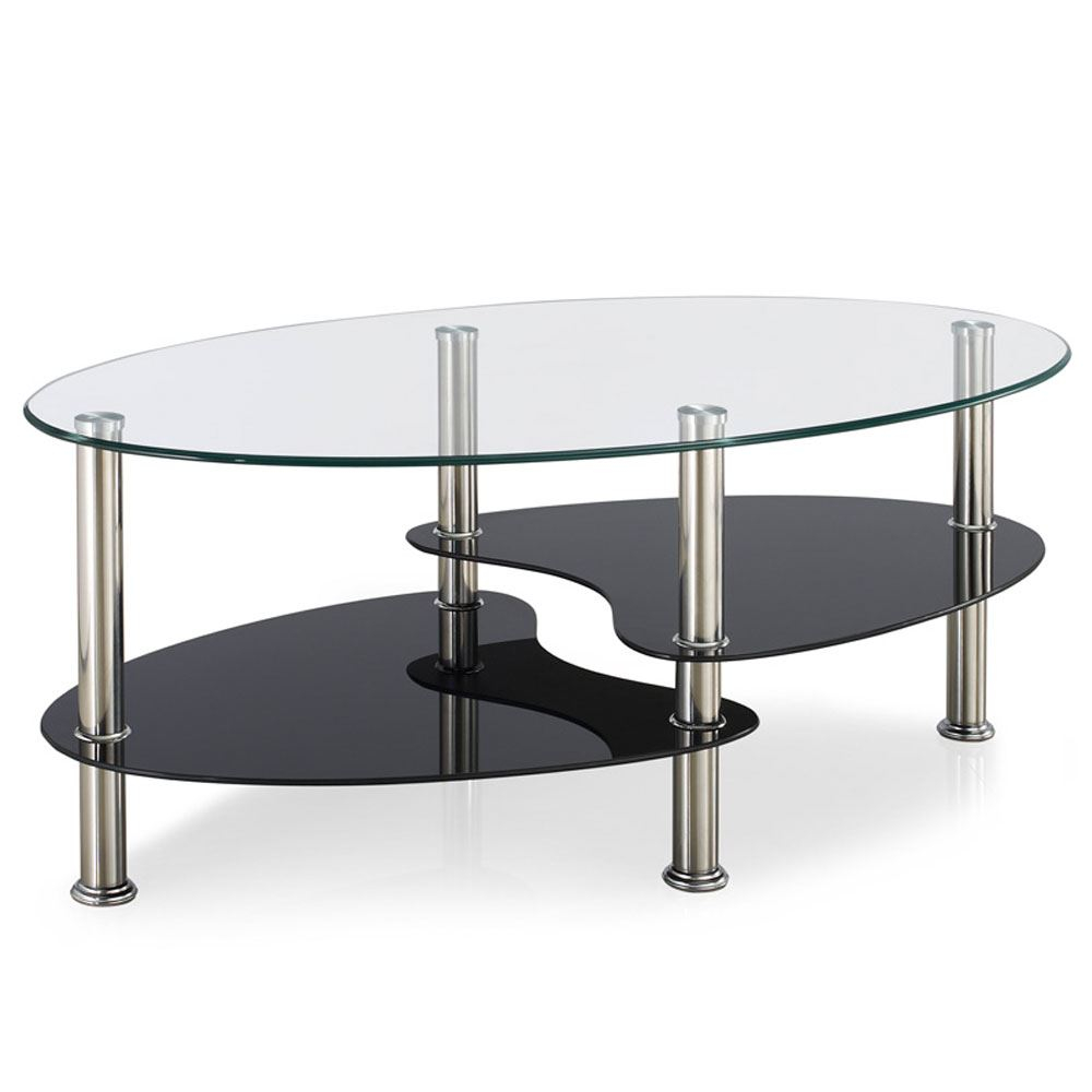 Cara Coffee Table Clear Black Glass Top Stainless Steel Modern Oval intended for proportions 1000 X 1000
