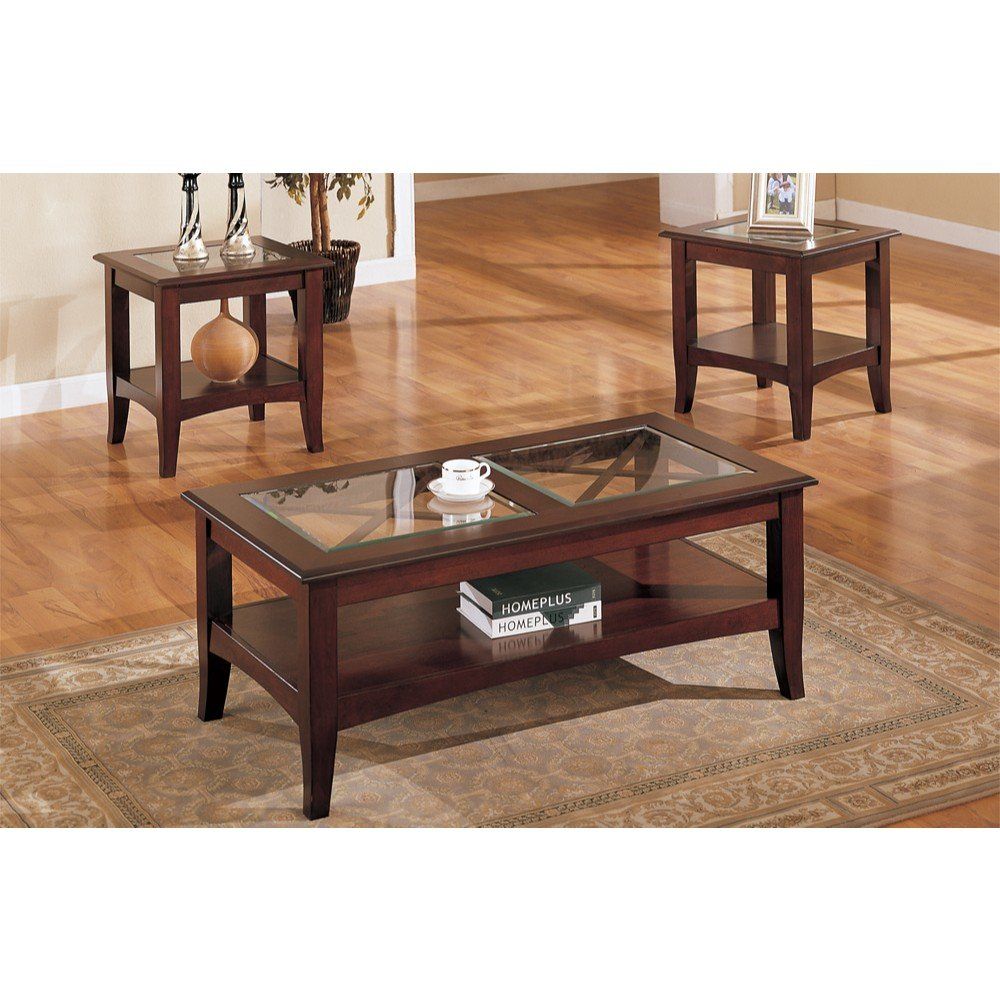 Charlton Home Holte Wooden 3 Piece Coffee Table Set With Glass Top inside size 1000 X 1000