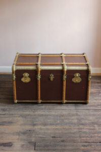 Circa 1920s French Brass And Vellum Trunk Coffee Table Leather for sizing 854 X 1280