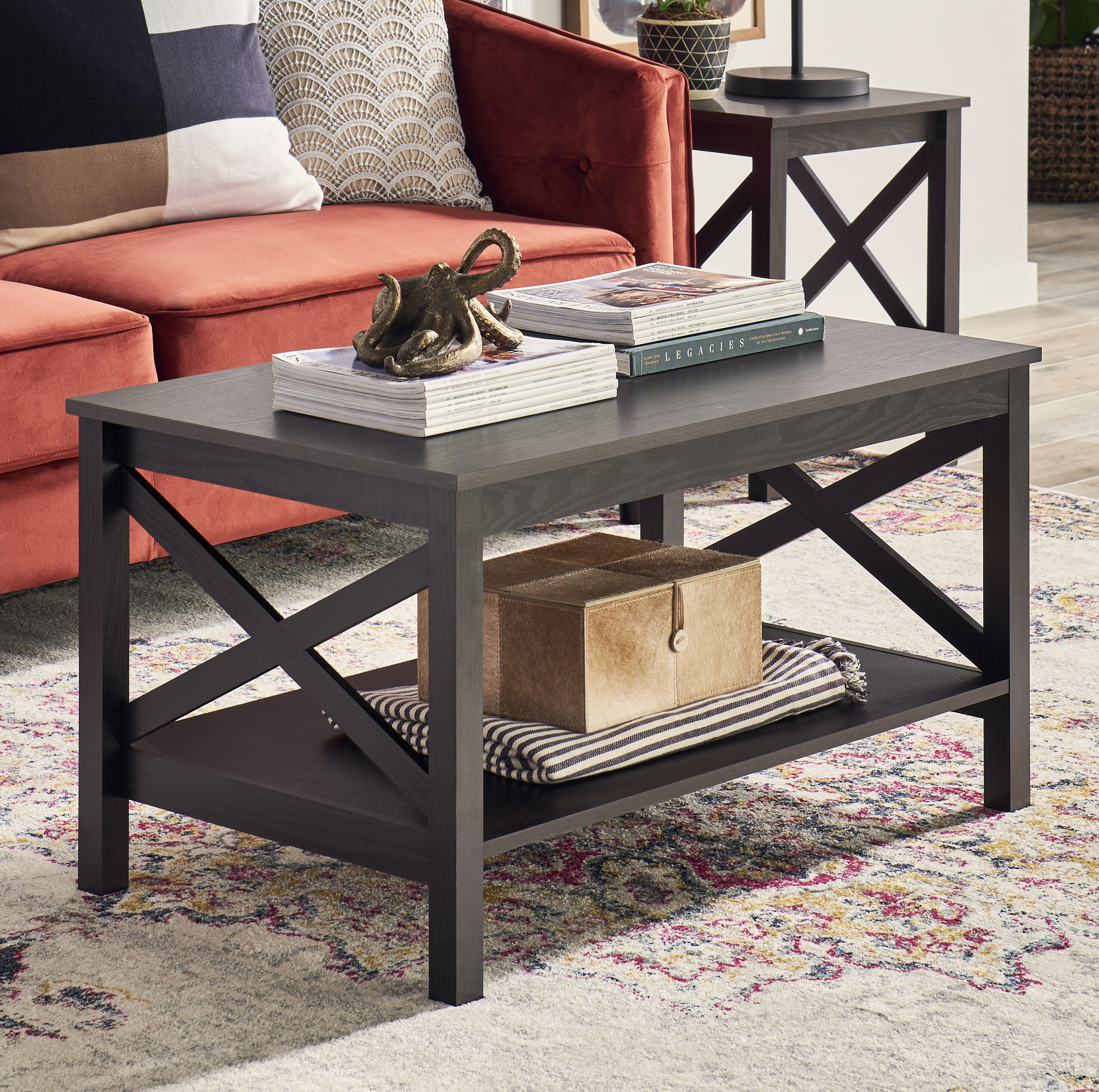 Closetmaid X Frame Two Tier Coffee Table With Tray Top Wayfair within dimensions 2940 X 2922
