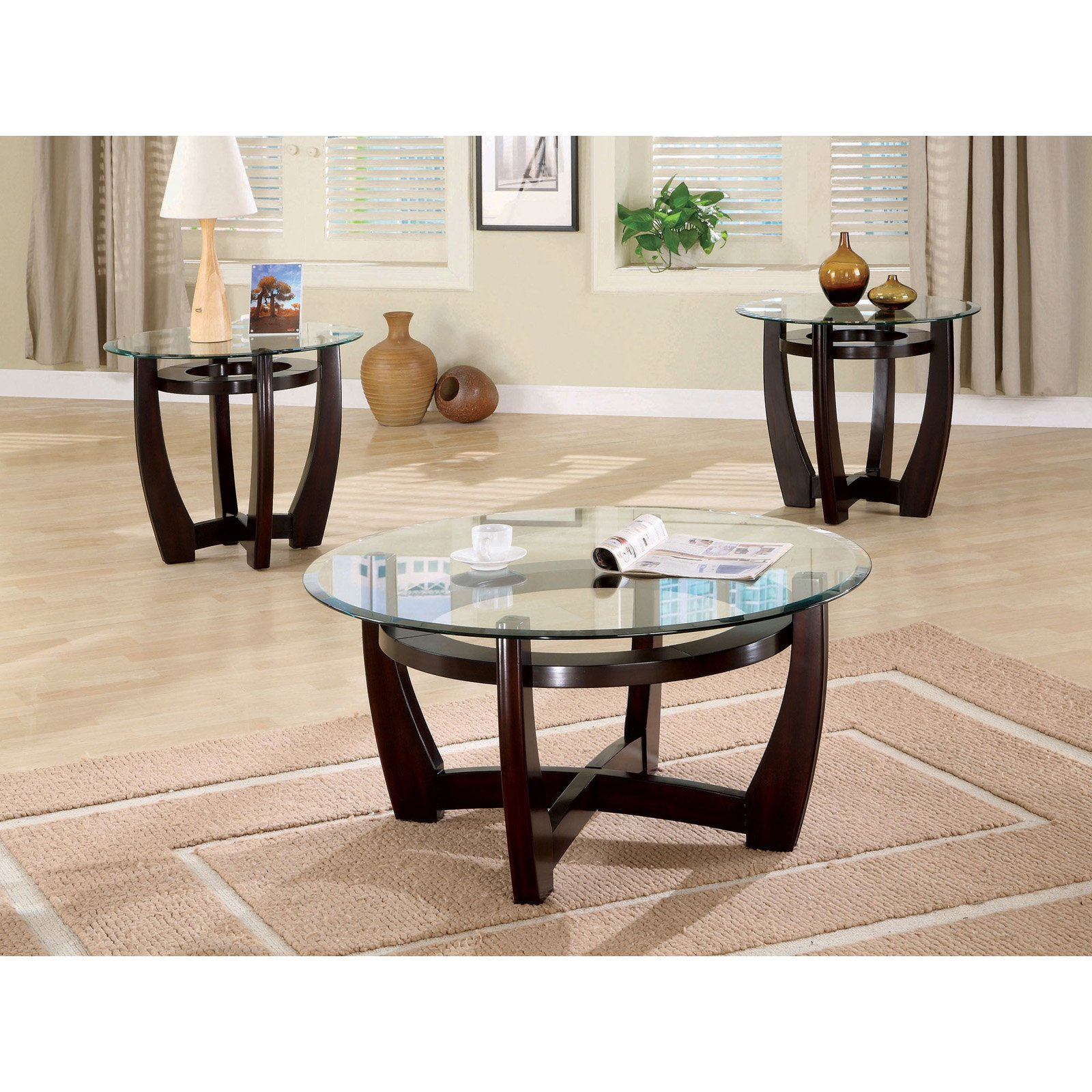 Coaster Furniture 3 Piece Glass Top Coffee Table Set Walmart with proportions 1600 X 1600