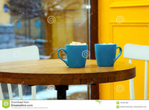 Coffee Cup Yellow Background Table Blue Chair Window Marshmallow intended for measurements 1300 X 957