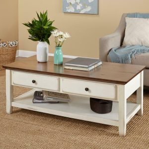 Coffee Table Off White Chestnut Top 2 Drawer Shelf Living Room with sizing 1000 X 1000
