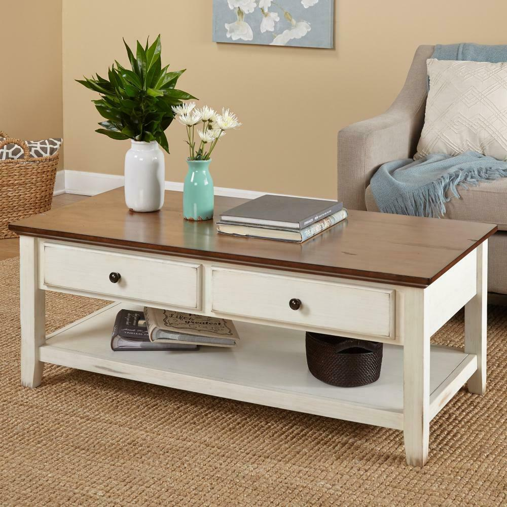 Coffee Table Off White Chestnut Top 2 Drawer Shelf Living Room with sizing 1000 X 1000