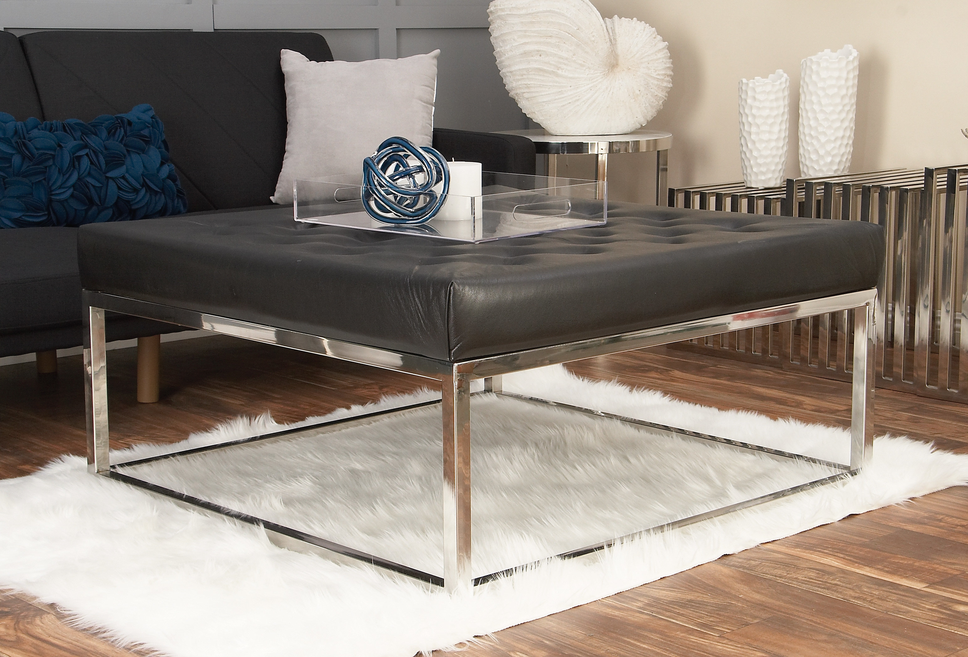 Cole Grey Stainless Steel And Leather Coffee Table Wayfair intended for dimensions 3088 X 2098