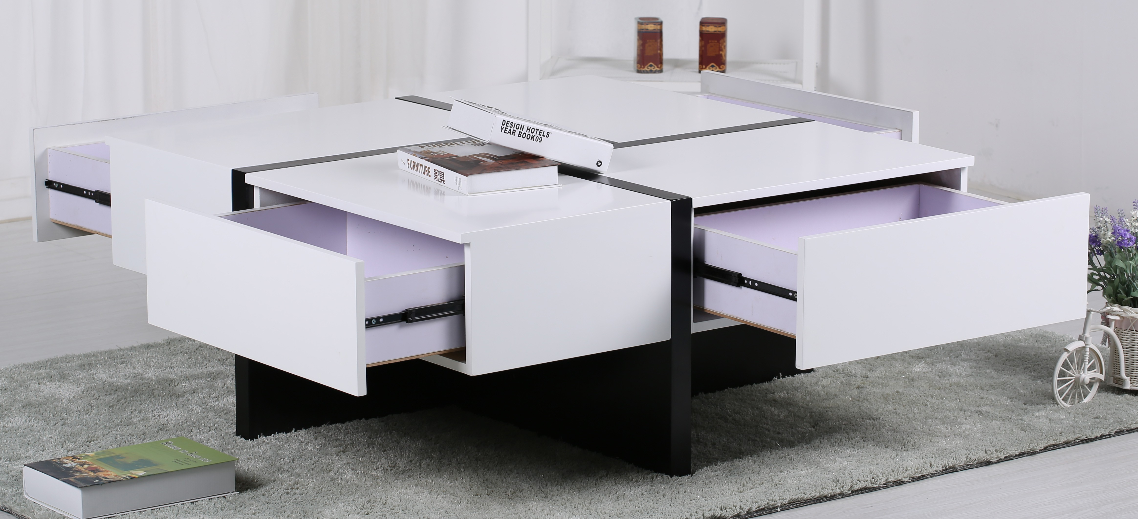 Colleen White And Black Gloss Coffee Table With Storage throughout measurements 4656 X 2124