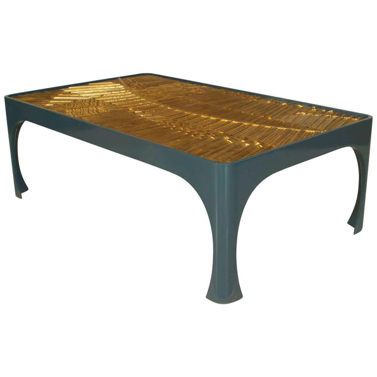 Contemporary Blue Lacquer Coffee Table With 1970s Gilt Resin Top For within size 1280 X 1280