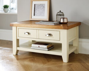 Country Cottage Cream Painted Oak Coffee Table With Drawers for proportions 1006 X 802