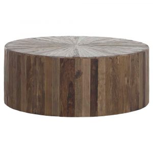 Cyrano Reclaimed Wood Round Drum Modern Eco Coffee Table Kathy Kuo pertaining to dimensions 1000 X 1000