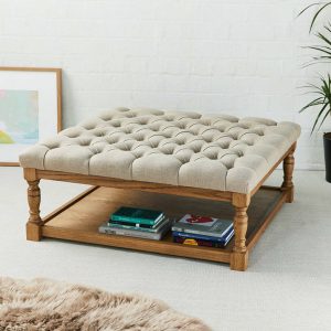 Deep Buttoned Oak Coffee Table Stool Footstools And More with regard to sizing 1024 X 1024