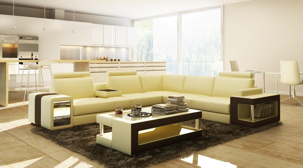 Divani Casa 5080b Beige And Brown Leather Sectional Sofa W Coffee in proportions 1200 X 666