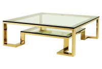 Eichholtz Huntington Hollywood Regency Glass Top 2 Tier Gold Square Coffee Table intended for size 1000 X 1000