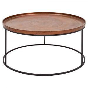 Emily Industrial Loft Black Metal Base Round Copper Coffee Table within measurements 1000 X 1000