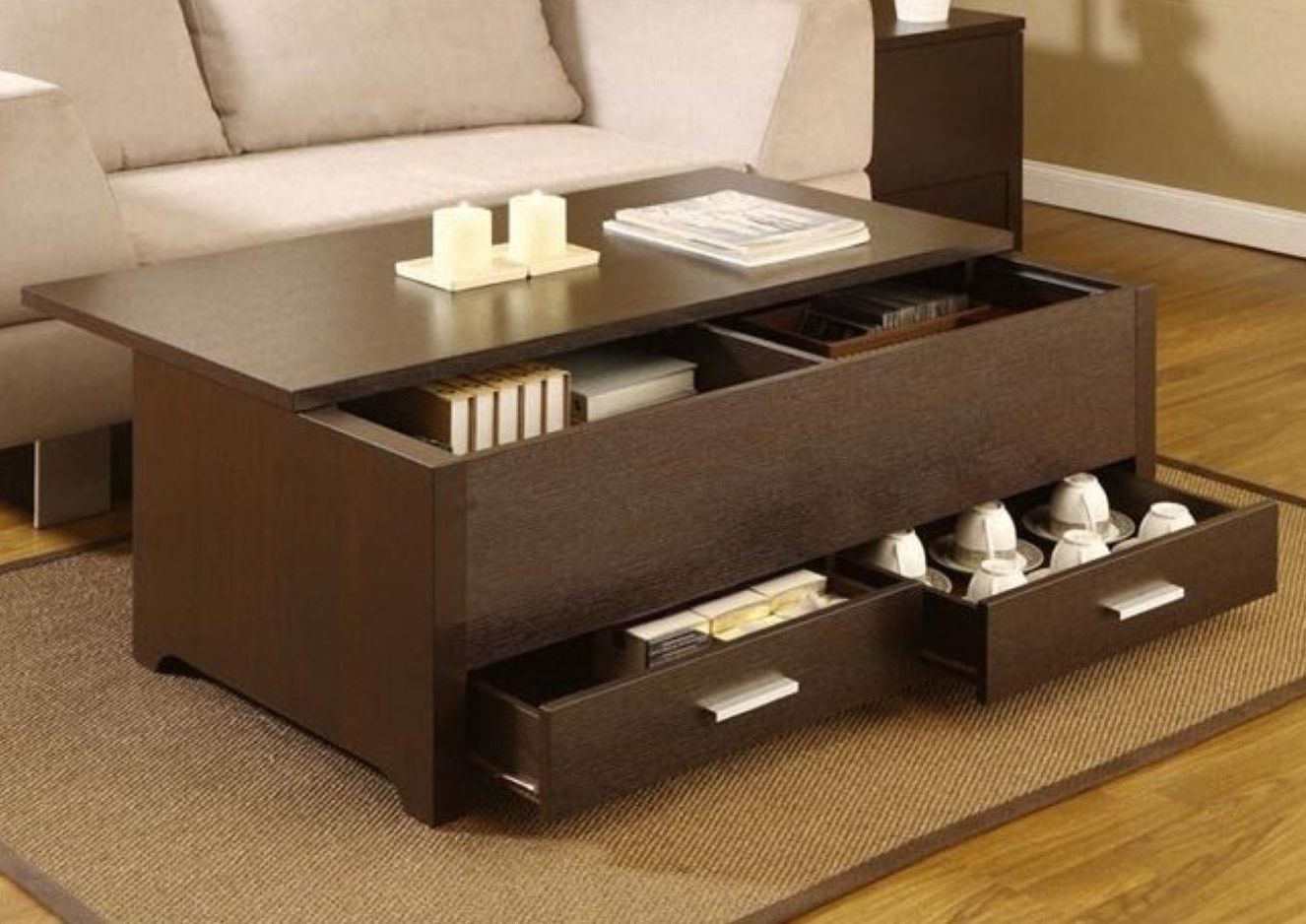 Espresso Coffee Table With Storage Coffee Tables pertaining to size 1326 X 938